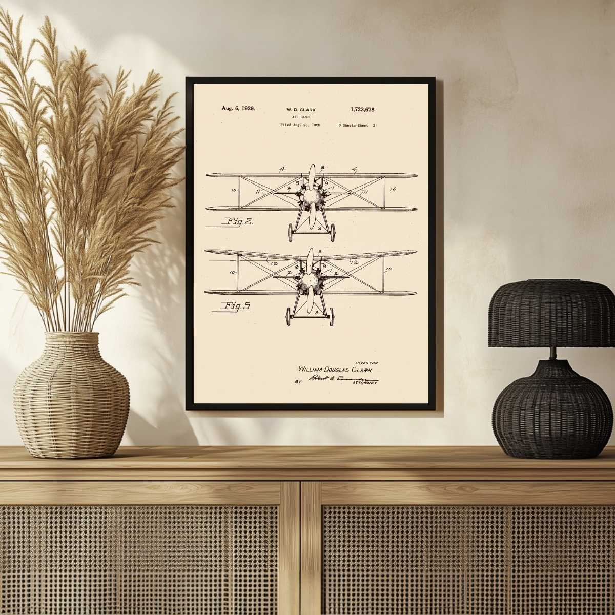 Vintage 1929  Airplane Patent Print | Vertical Parchment Framed Wall Art 2 : 3 Vertical Premium Wall Art Canvas by MeriDeewar