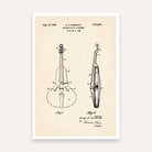 Vintage 1930 Stringed Musical Instrument Patent Print | Vertical Framed Wall Art 2 : 3 Vertical Premium Wall Art Canvas by MeriDeewar