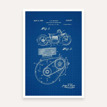 Vintage 1943 Motorcycle Patent Print | Vertical Blueprint Framed Wall Art 2 : 3 Vertical Premium Wall Art Canvas by MeriDeewar