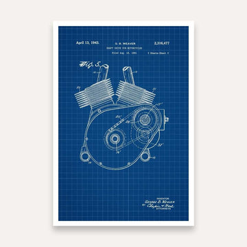 Vintage 1943 Motorcycle Shaft Drive Patent Print | Vertical Blueprint Framed Wall Art 2 : 3 Vertical Premium Wall Art Canvas by MeriDeewar