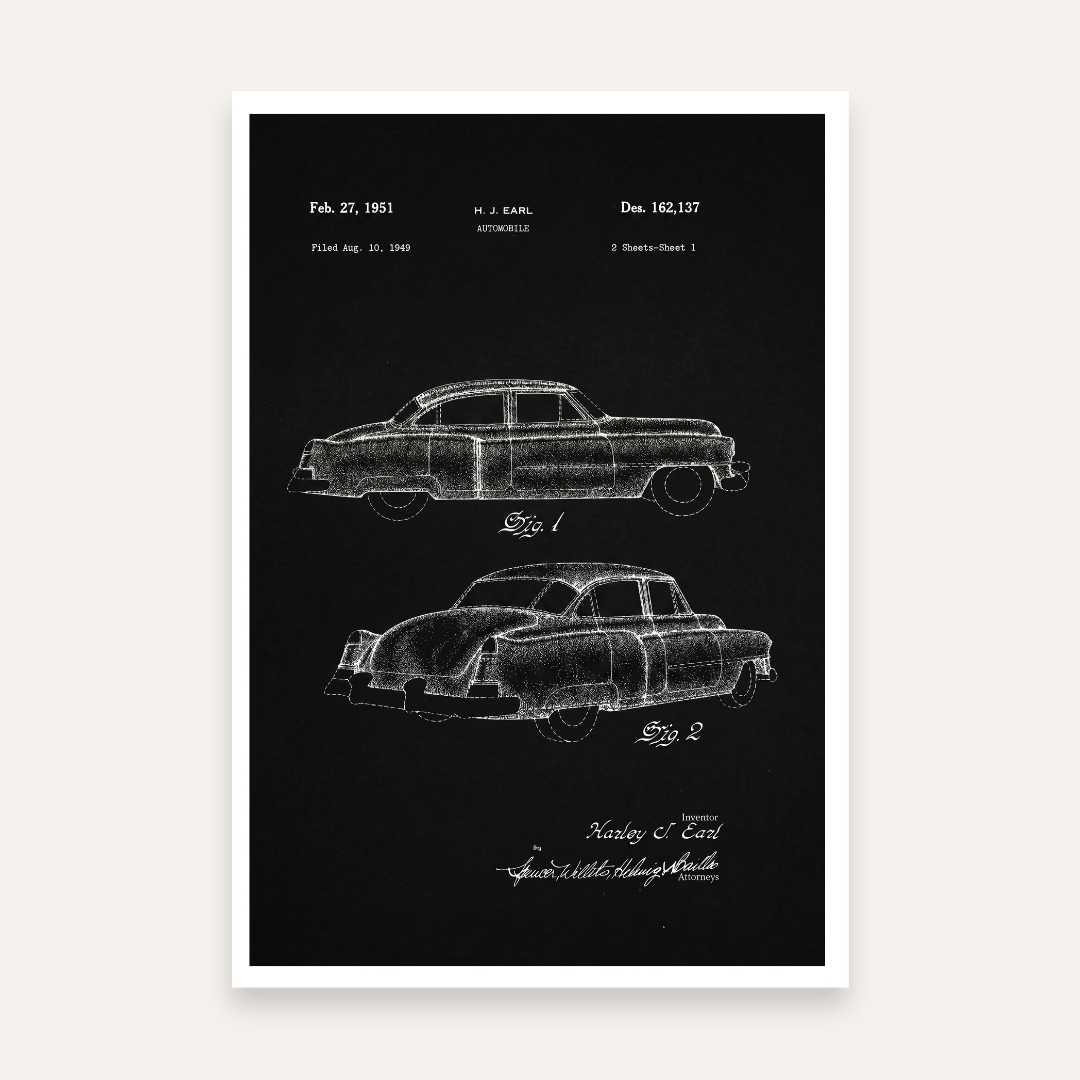Vintage 1951 Automobile Design Patent Print | Vertical Chalkboard Framed Wall Art 2 : 3 Vertical Premium Wall Art Canvas by MeriDeewar