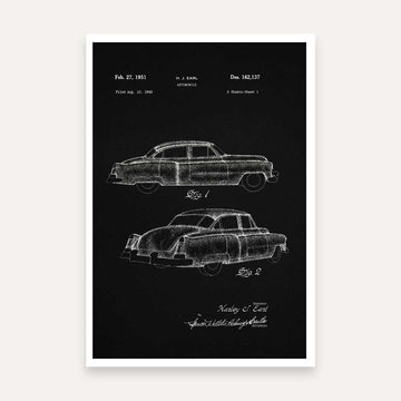 Vintage 1951 Automobile Design Patent Print | Vertical Chalkboard Framed Wall Art 2 : 3 Vertical Premium Wall Art Canvas by MeriDeewar