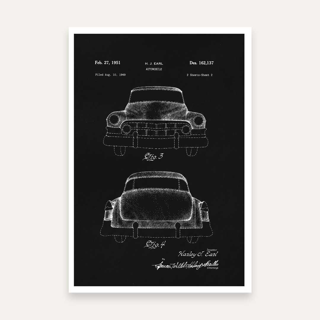 Vintage 1951 Automobile Patent Print | Vertical Chalkboard Framed Wall Art 2 : 3 Vertical Premium Wall Art Canvas by MeriDeewar
