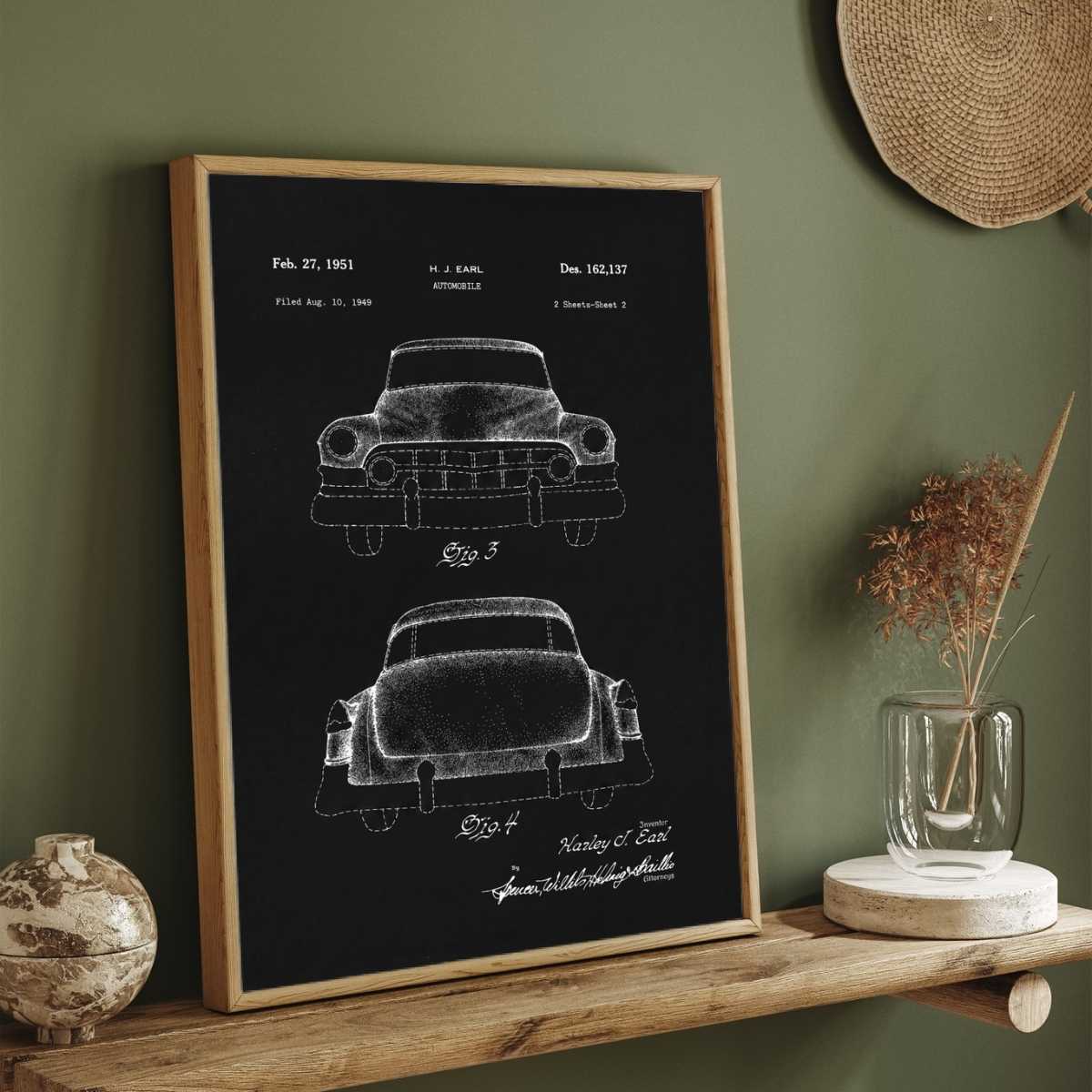 Vintage 1951 Automobile Patent Print | Vertical Chalkboard Framed Wall Art 2 : 3 Vertical Premium Wall Art Canvas by MeriDeewar