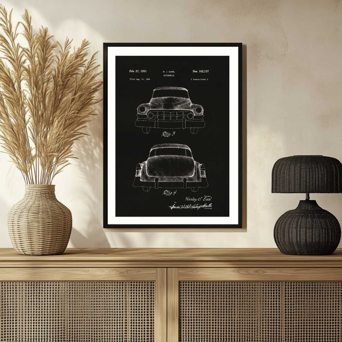 Vintage 1951 Automobile Patent Print | Vertical Chalkboard Framed Wall Art 2 : 3 Vertical Premium Wall Art Canvas by MeriDeewar