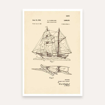 Vintage 1954 Sailing Ship Patent Print | Vertical Parchment Framed Wall Art 2 : 3 Vertical Premium Wall Art Canvas by MeriDeewar