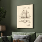Vintage 1954 Sailing Ship Patent Print | Vertical Parchment Framed Wall Art 2 : 3 Vertical Premium Wall Art Canvas by MeriDeewar