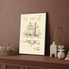 Vintage 1954 Sailing Ship Patent Print | Vertical Parchment Framed Wall Art 2 : 3 Vertical Premium Wall Art Canvas by MeriDeewar