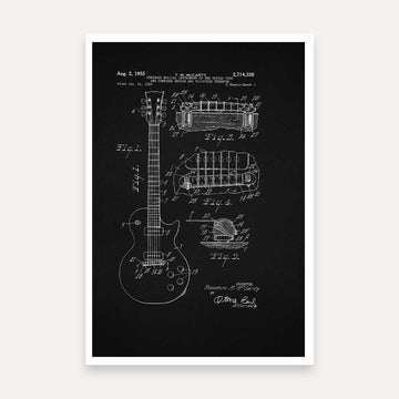 Vintage 1955 Electric Guitar Patent Print | Vertical Chalkboard Framed Wall Art 2 : 3 Vertical Premium Wall Art Canvas by MeriDeewar