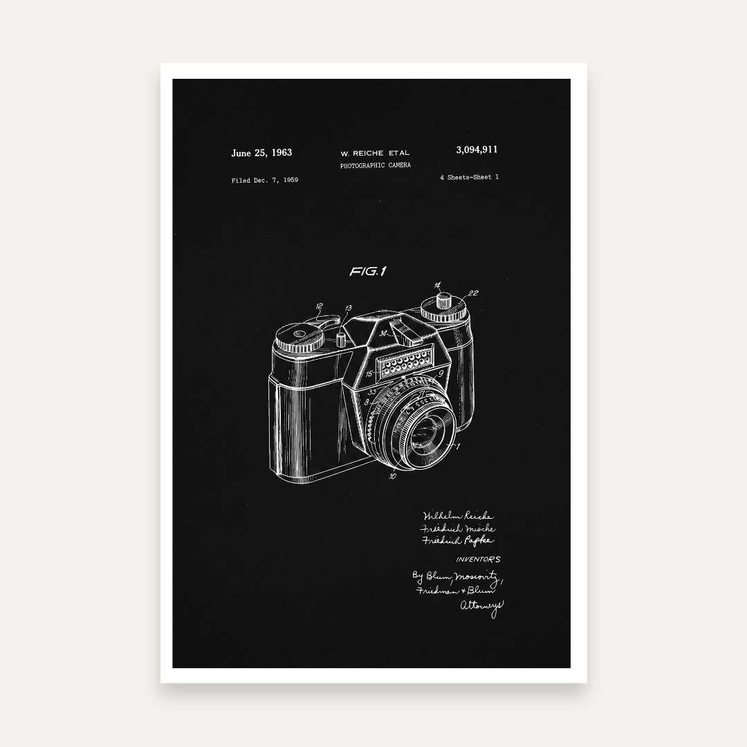 Vintage 1963 Photographic Camera Patent Print | Vertical Chalkboard Framed Wall Art 2 : 3 Vertical Premium Wall Art Canvas by MeriDeewar