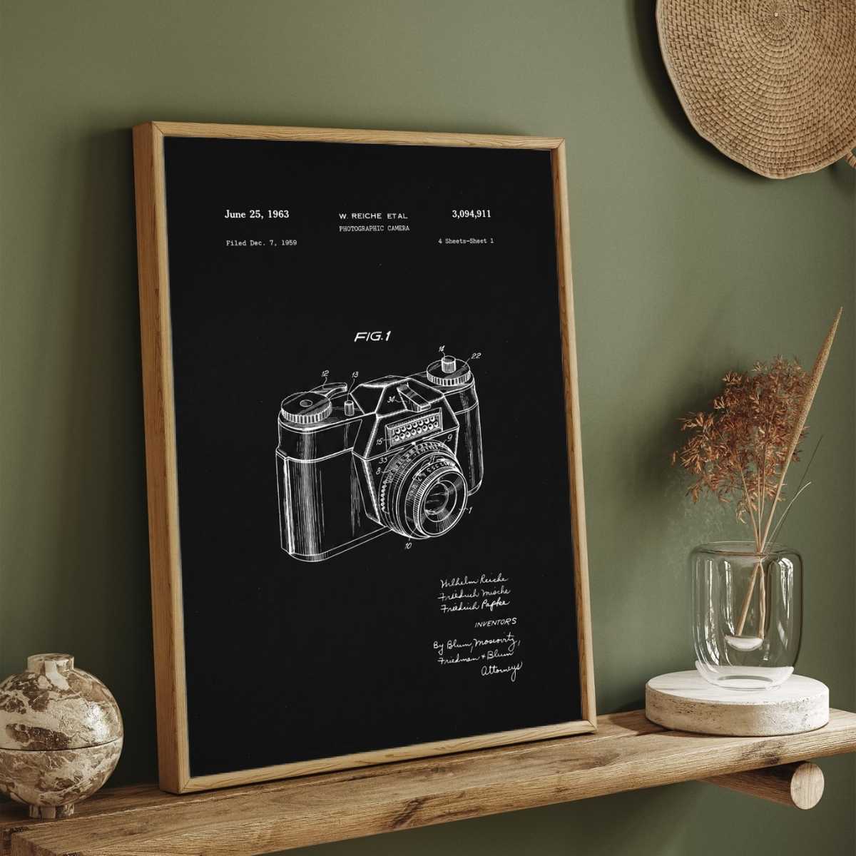Vintage 1963 Photographic Camera Patent Print | Vertical Chalkboard Framed Wall Art 2 : 3 Vertical Premium Wall Art Canvas by MeriDeewar