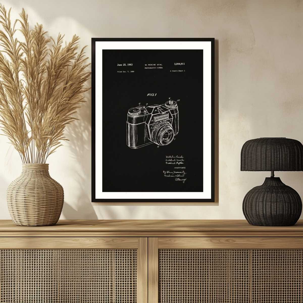 Vintage 1963 Photographic Camera Patent Print | Vertical Chalkboard Framed Wall Art 2 : 3 Vertical Premium Wall Art Canvas by MeriDeewar