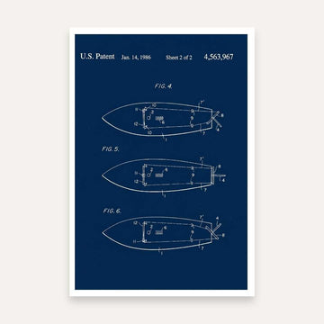 Vintage 1986 Watercraft Patent Print | Vertical Blueprint Framed Wall Art 2 : 3 Vertical Premium Wall Art Canvas by MeriDeewar
