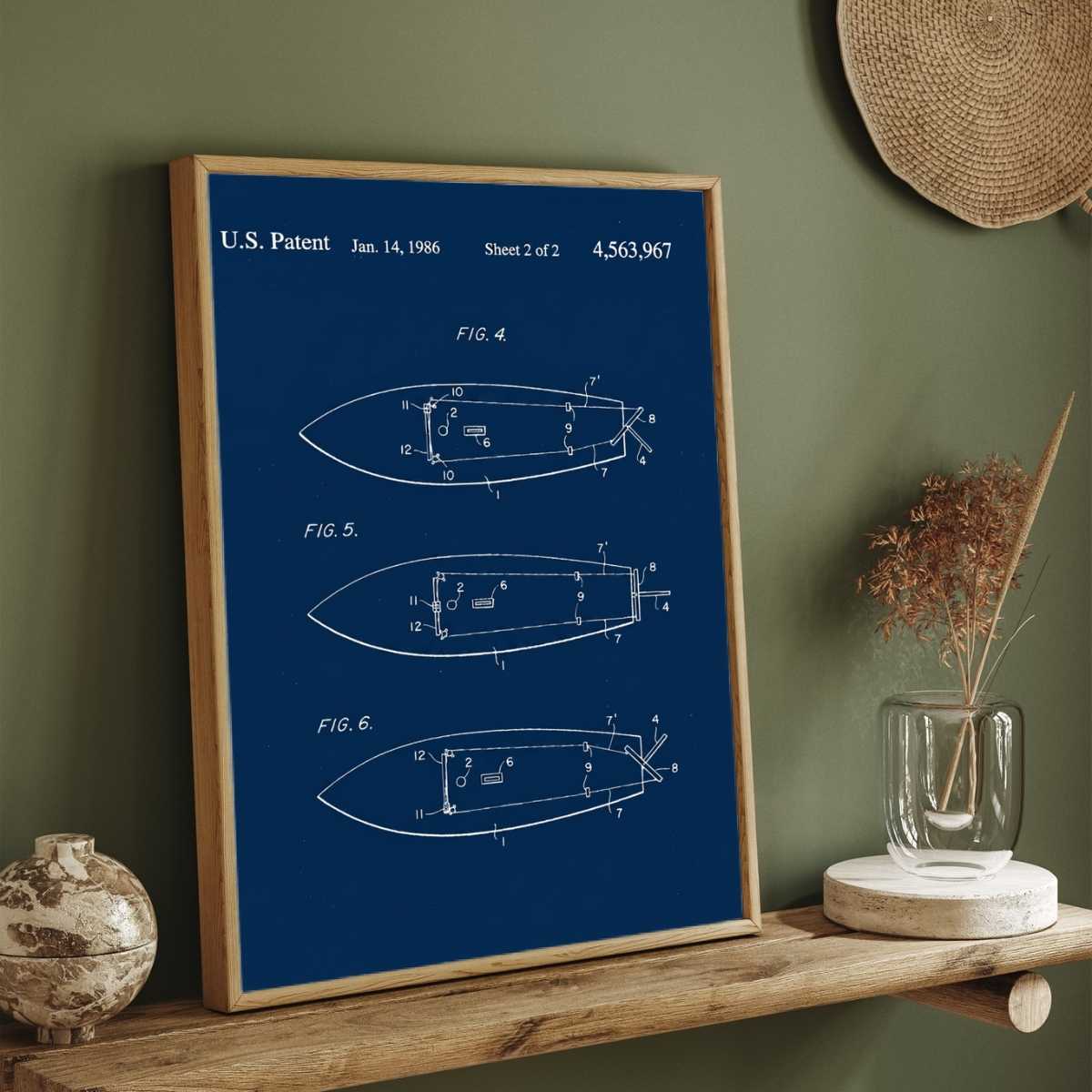 Vintage 1986 Watercraft Patent Print | Vertical Blueprint Framed Wall Art 2 : 3 Vertical Premium Wall Art Canvas by MeriDeewar