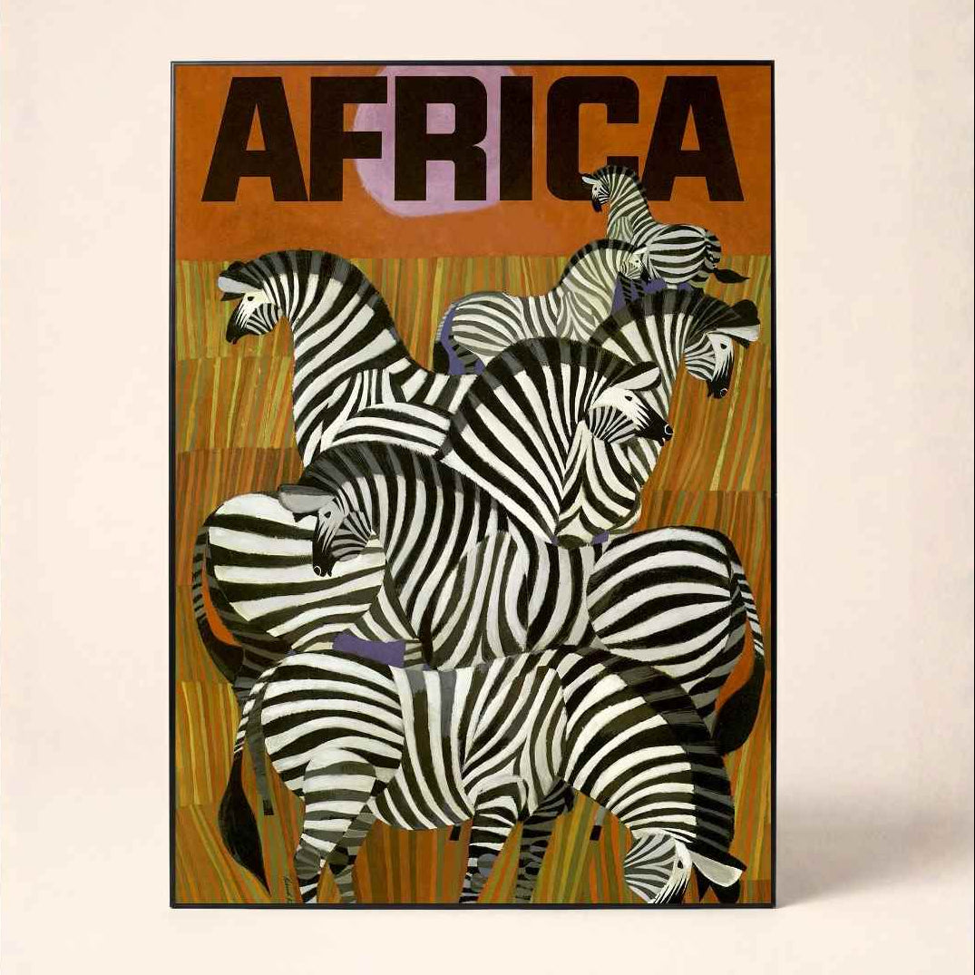 Vintage "Africa" Zebra Wildlife Poster | Vertical Borderless Art Frame Poster Premium Wall Art Canvas by MeriDeewar