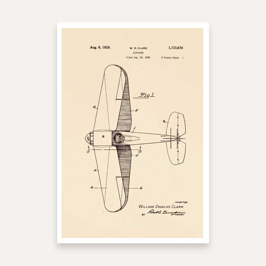 Vintage Airplane Design Patent Print | Vertical Parchment Framed Wall Art 2 : 3 Vertical Premium Wall Art Canvas by MeriDeewar