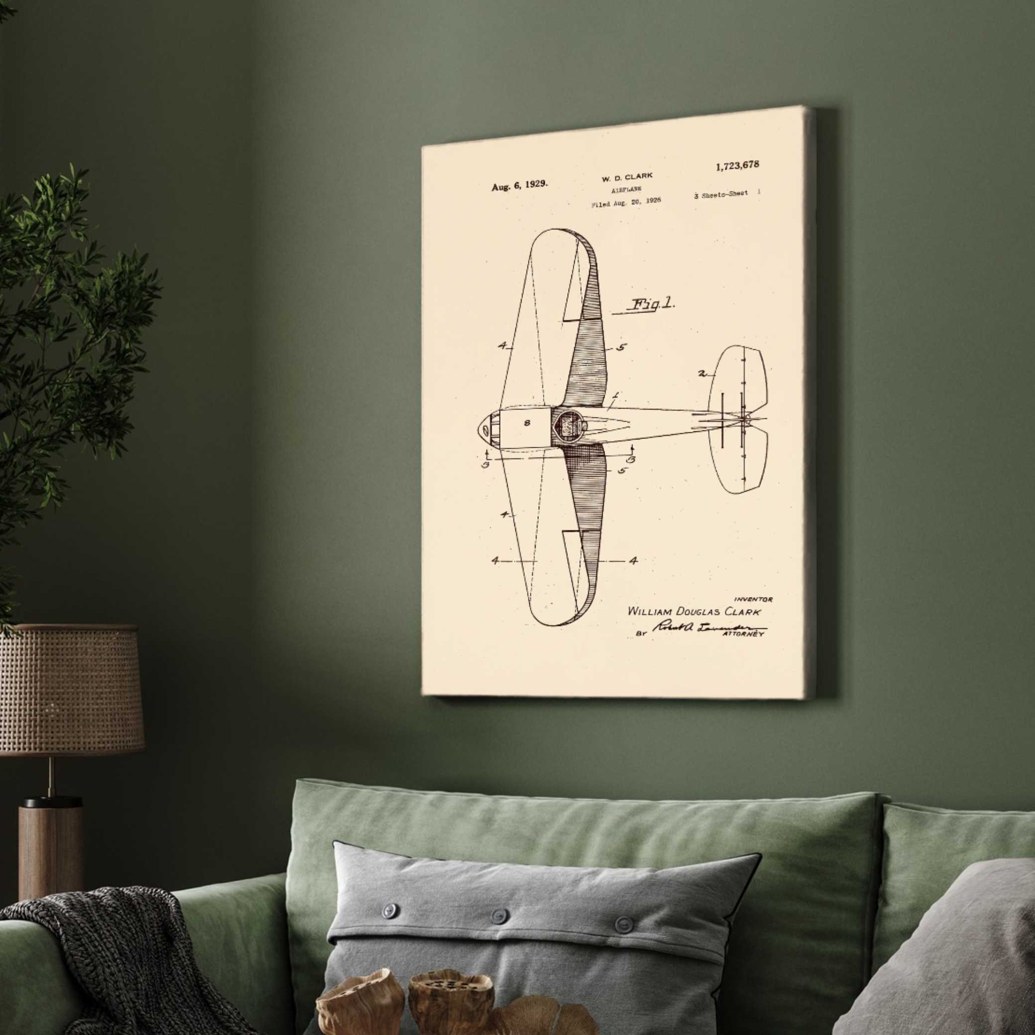 Vintage Airplane Design Patent Print | Vertical Parchment Framed Wall Art 2 : 3 Vertical Premium Wall Art Canvas by MeriDeewar