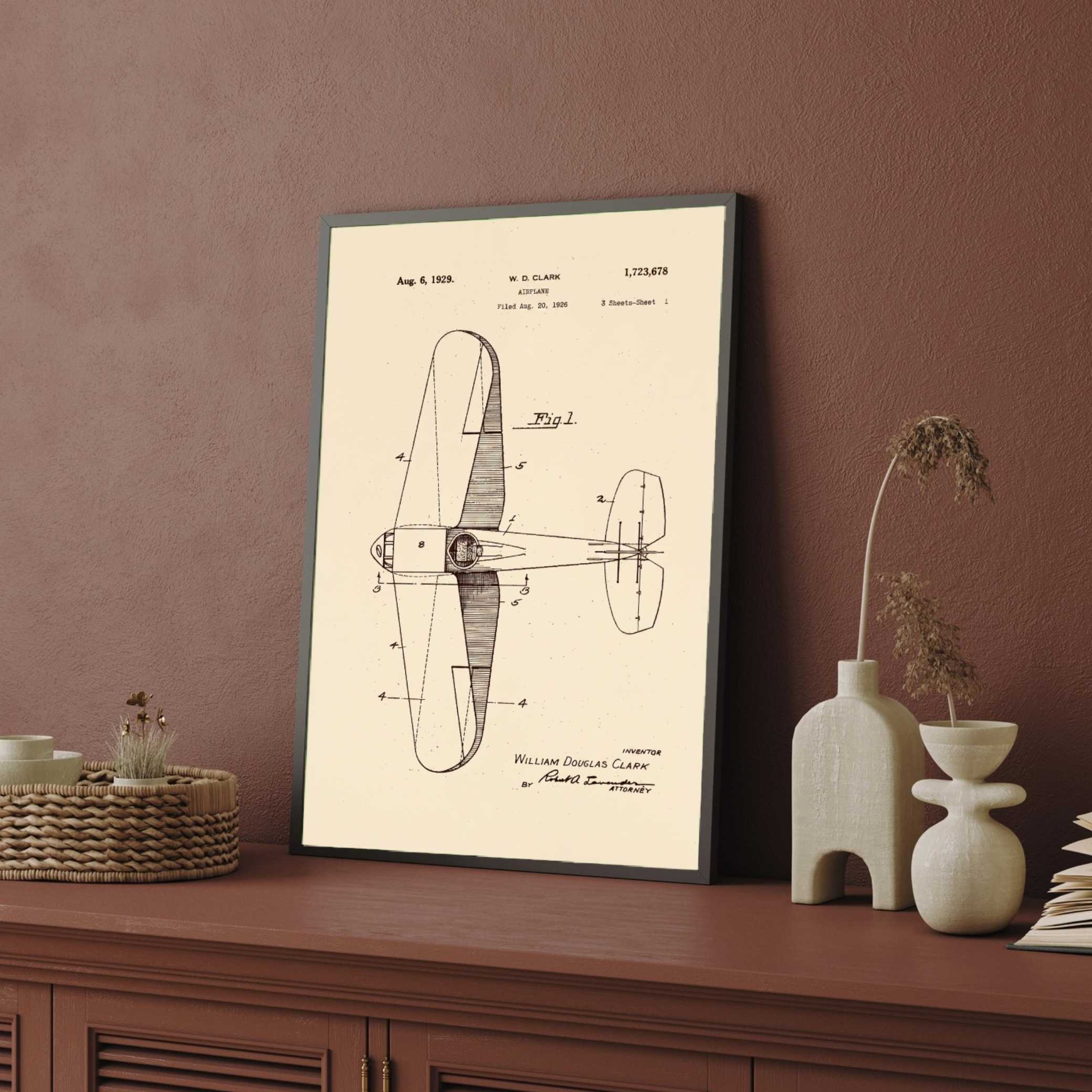 Vintage Airplane Design Patent Print | Vertical Parchment Framed Wall Art 2 : 3 Vertical Premium Wall Art Canvas by MeriDeewar