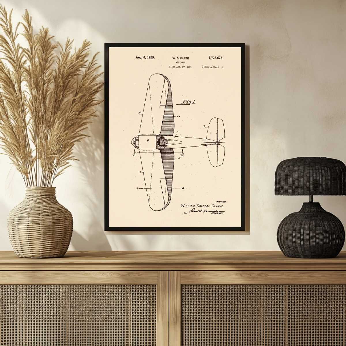 Vintage Airplane Design Patent Print | Vertical Parchment Framed Wall Art 2 : 3 Vertical Premium Wall Art Canvas by MeriDeewar