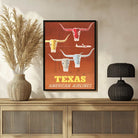 Vintage American Airlines "Texas" Travel Poster | Vertical Retro Longhorn Cattle & Skyline White Framed Wall Art 2 : 3 Vertical Premium Wall Art Canvas by MeriDeewar
