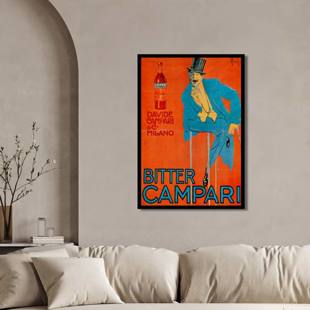 Vintage Art Deco Italian Marcello Nizzoli Bitter Campari Advertisement Poster | Vertical Retro White Framed Wall Art 2 : 3 Vertical Premium Wall Art Canvas by MeriDeewar