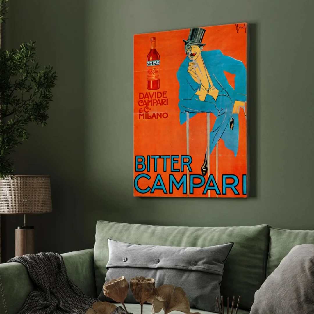 Vintage Art Deco Italian Marcello Nizzoli Bitter Campari Advertisement Poster | Vertical Retro White Framed Wall Art 2 : 3 Vertical Premium Wall Art Canvas by MeriDeewar