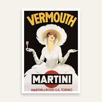 Vintage Art Deco Italian Martini & Rossi Vermouth Advertisement Illustration Poster | Vertical White Framed Wall Art 2 : 3 Vertical Premium Wall Art Canvas by MeriDeewar