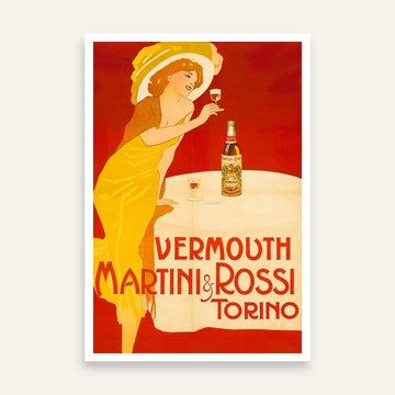 Vintage Art Deco Italian Red Martini & Rossi Vermouth Advertisement Illustration Poster | Vertical White Framed Wall Art 2 : 3 Vertical Premium Wall Art Canvas by MeriDeewar