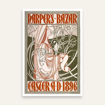 Vintage Art Nouveau Will H. Bradley Harper's Bazar Easter 1896 Illustration Poster | Vertical Retro White Framed Wall Art 2 : 3 Vertical Premium Wall Art Canvas by MeriDeewar