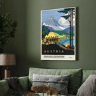Vintage "Austria" Alpine Musician Procession Poster | Vertical Retro Mountain Landscape White Framed Wall Art 2 : 3 Vertical Premium Wall Art Canvas by MeriDeewar