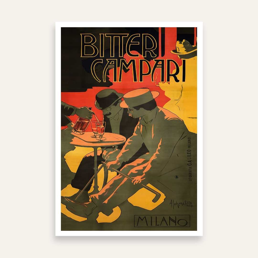 Vintage Belle Époque Adolf Hohenstein Bitter Campari Milano Poster | Vertical Retro White Framed Wall Art 2 : 3 Vertical Premium Wall Art Canvas by MeriDeewar