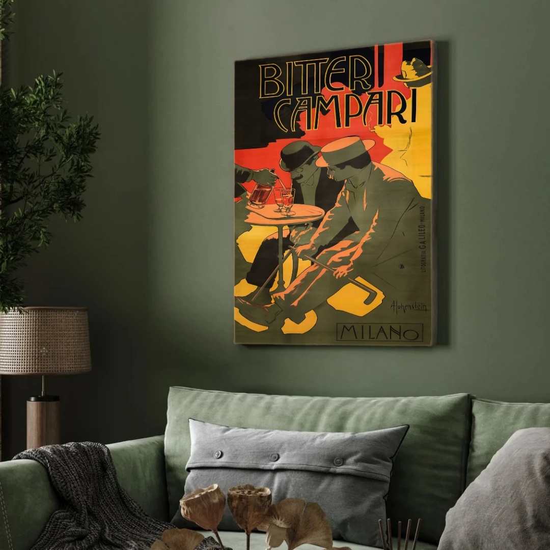 Vintage Belle Époque Adolf Hohenstein Bitter Campari Milano Poster | Vertical Retro White Framed Wall Art 2 : 3 Vertical Premium Wall Art Canvas by MeriDeewar