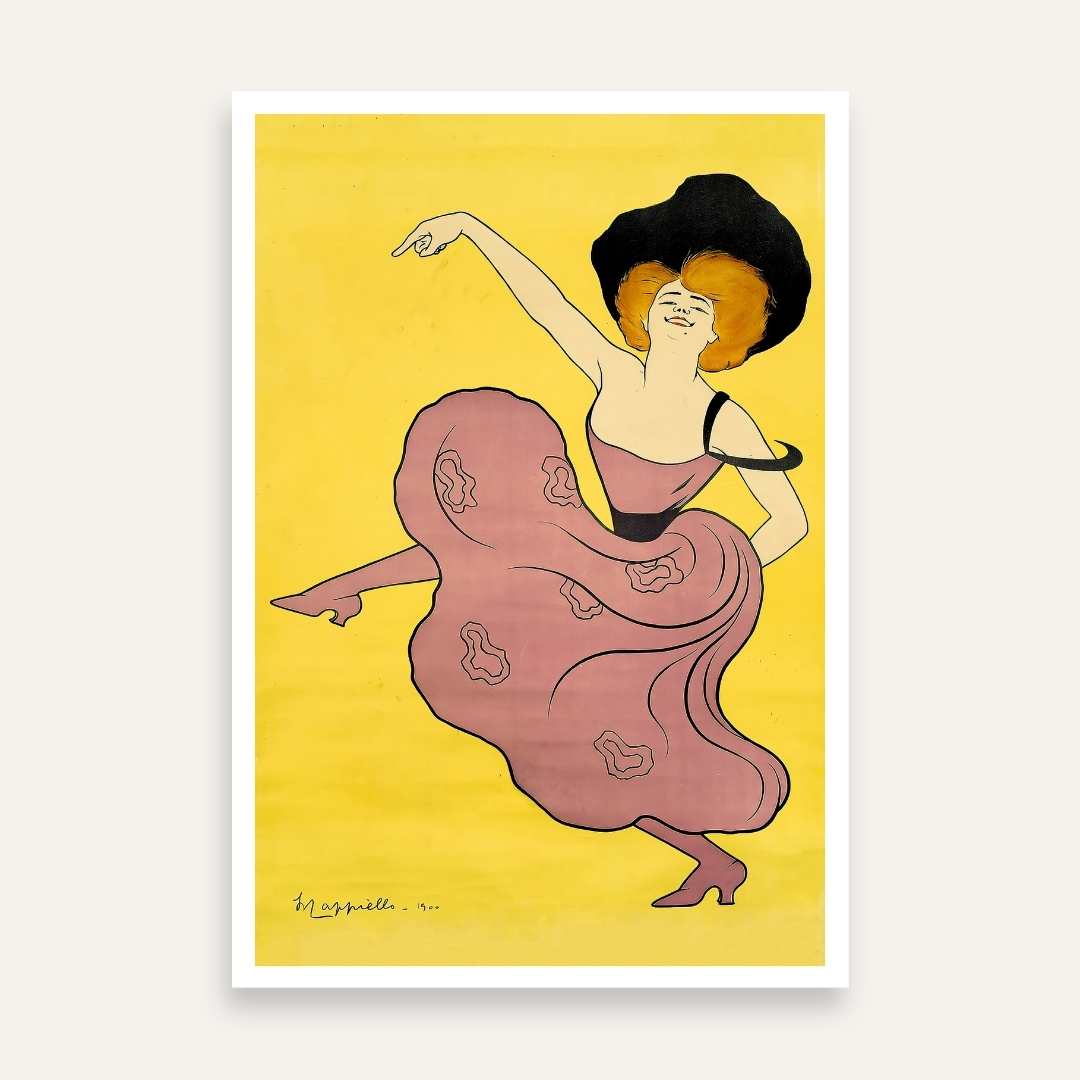 Vintage Belle Époque Cappiello Cabaret Dancer Illustration Poster | Vertical White Framed Wall Art 2 : 3 Vertical Premium Wall Art Canvas by MeriDeewar