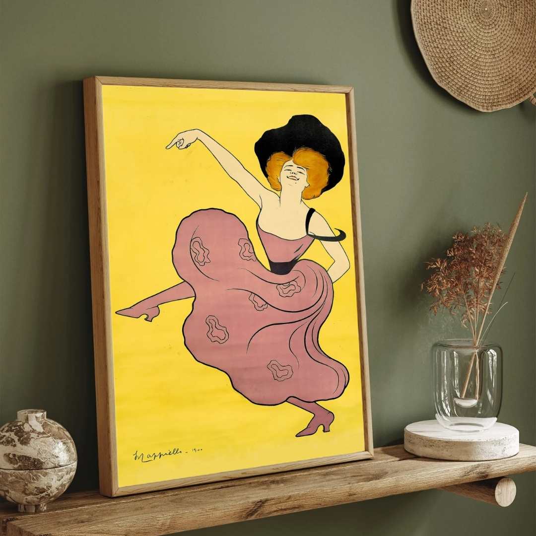 Vintage Belle Époque Cappiello Cabaret Dancer Illustration Poster | Vertical White Framed Wall Art 2 : 3 Vertical Premium Wall Art Canvas by MeriDeewar