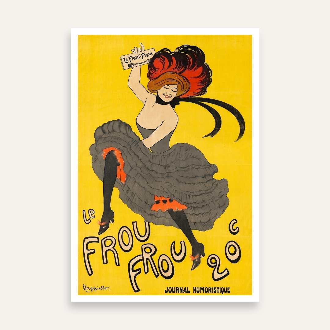 Vintage Belle Le Frou Frou Illustration Poster | Vertical Retro White Framed Wall Art 2 : 3 Vertical Premium Wall Art Canvas by MeriDeewar