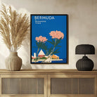 Vintage "Bermuda in Oleander Time" Travel Poster | Vertical Retro Coastal Sailboat White Framed Wall Art 2 : 3 Vertical Premium Wall Art Canvas by MeriDeewar