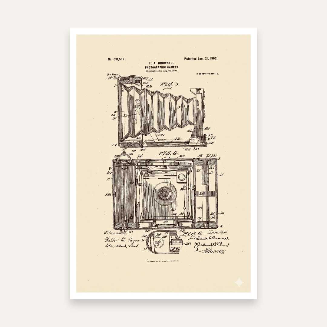 Vintage Camera Patent Print | Vertical Parchment Framed Wall Art 2 : 3 Vertical Premium Wall Art Canvas by MeriDeewar