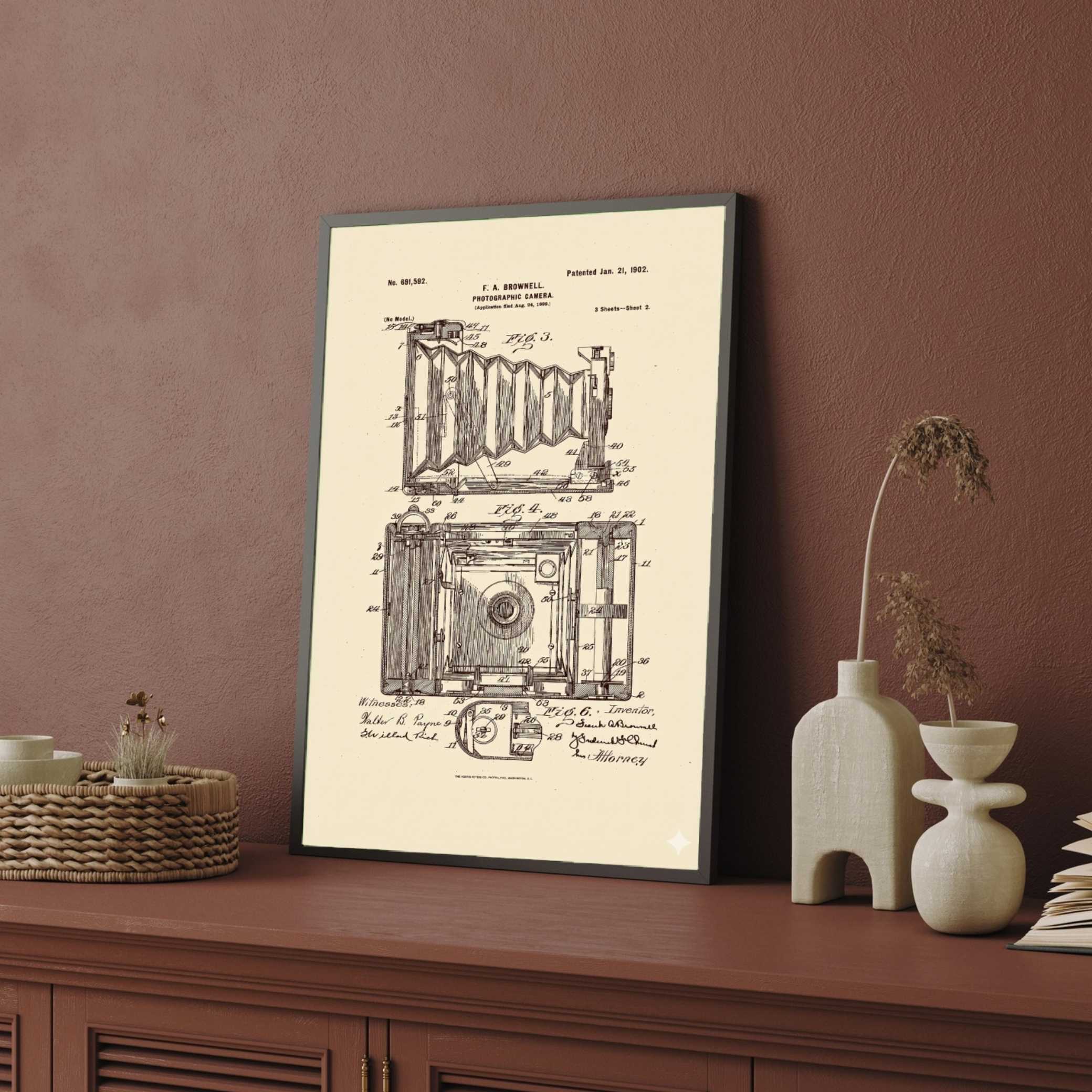 Vintage Camera Patent Print | Vertical Parchment Framed Wall Art 2 : 3 Vertical Premium Wall Art Canvas by MeriDeewar
