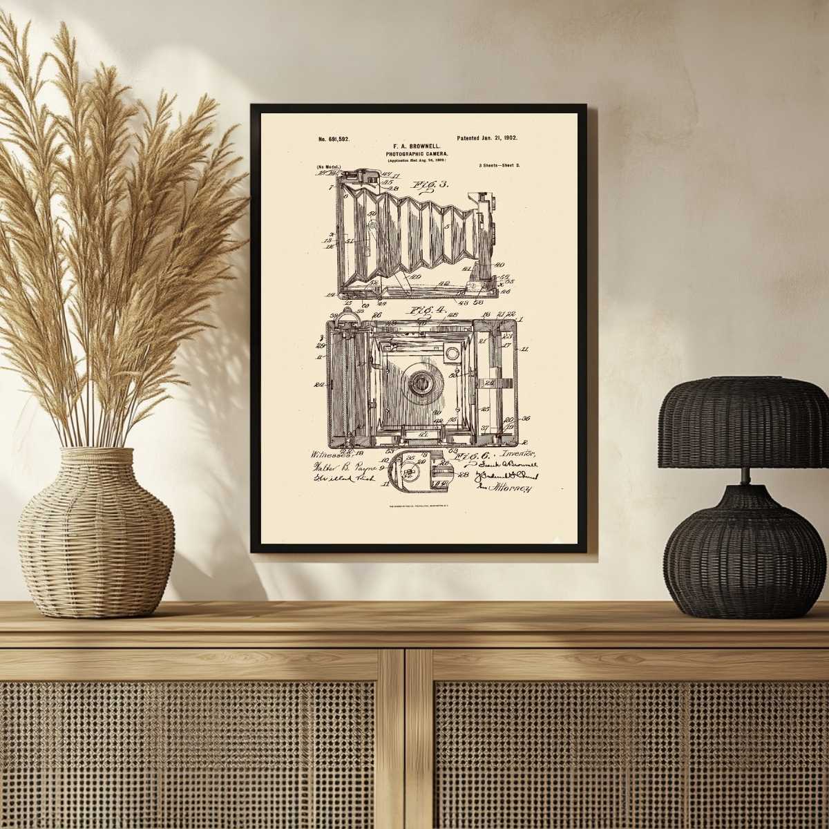 Vintage Camera Patent Print | Vertical Parchment Framed Wall Art 2 : 3 Vertical Premium Wall Art Canvas by MeriDeewar