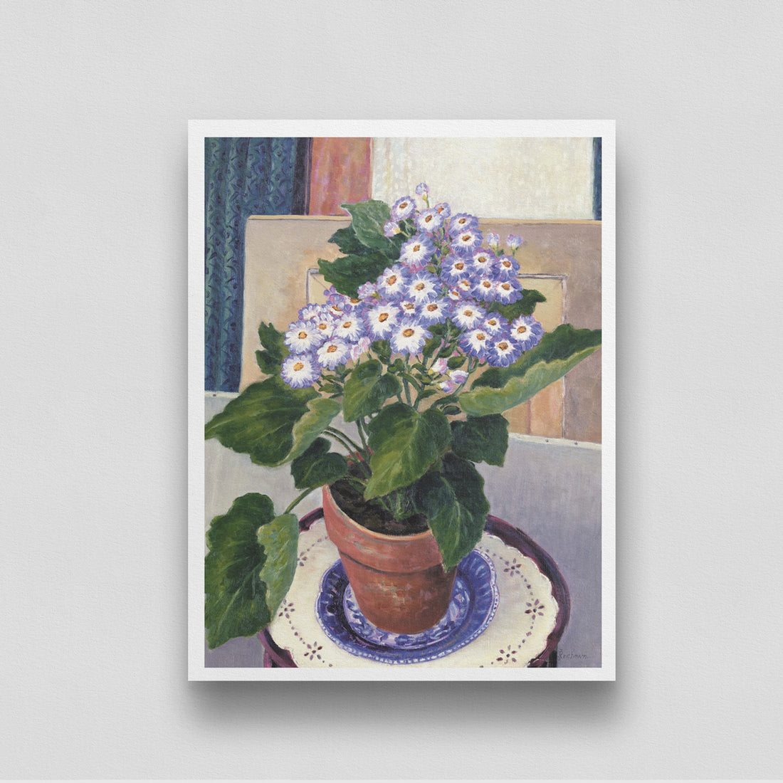 Vintage Cineraria Purple Flowers in the Vase by Augustus John 3 : 4 Vertical New Premium Wall Art Canvas by MeriDeewar