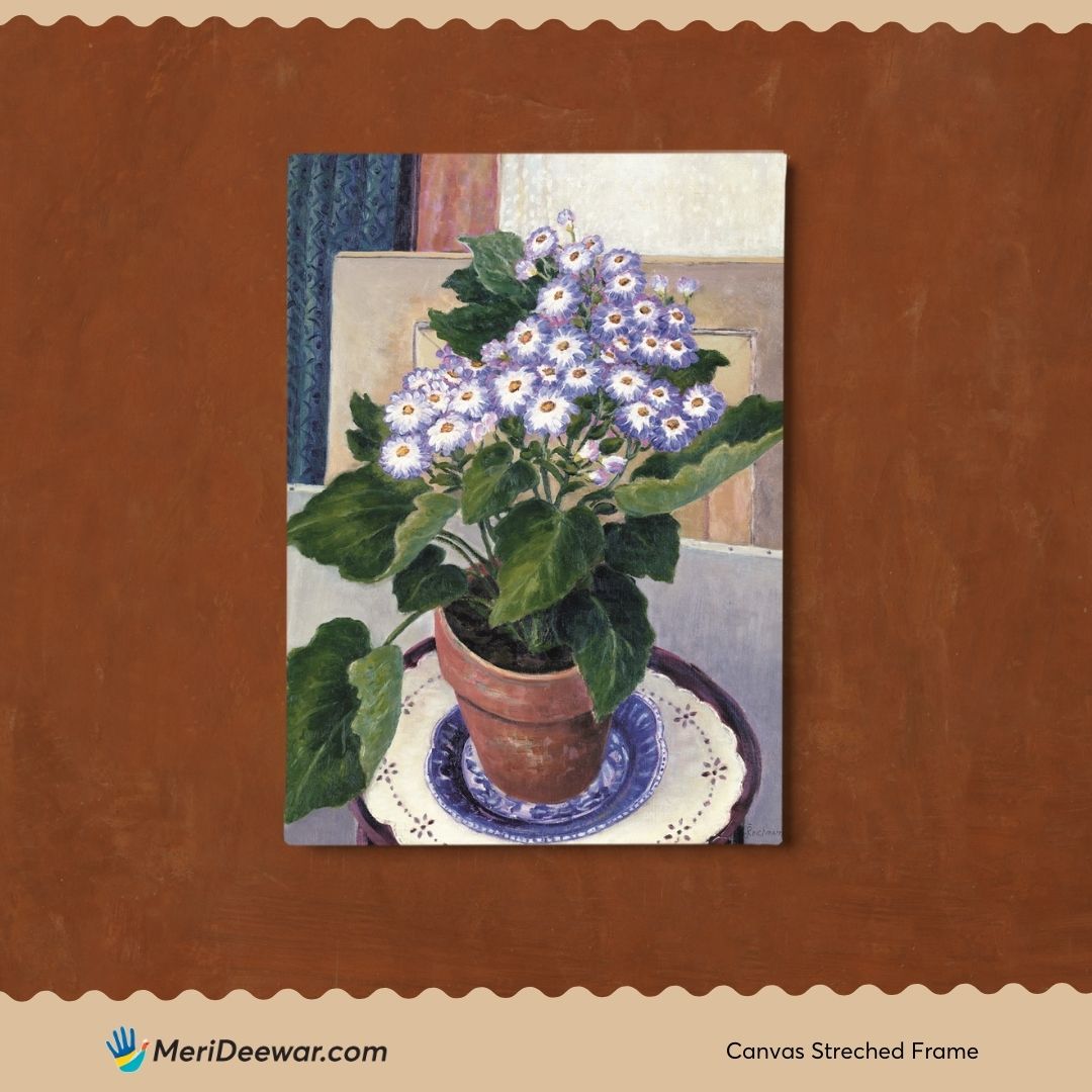 Vintage Cineraria Purple Flowers in the Vase by Augustus John 3 : 4 Vertical New Premium Wall Art Canvas by MeriDeewar
