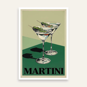 Vintage Classic Martini Cocktail Advertisement Illustration Poster | Vertical Retro White Framed Wall Ar 2 : 3 Vertical Premium Wall Art Canvas by MeriDeewar