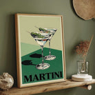 Vintage Classic Martini Cocktail Advertisement Illustration Poster | Vertical Retro White Framed Wall Ar 2 : 3 Vertical Premium Wall Art Canvas by MeriDeewar