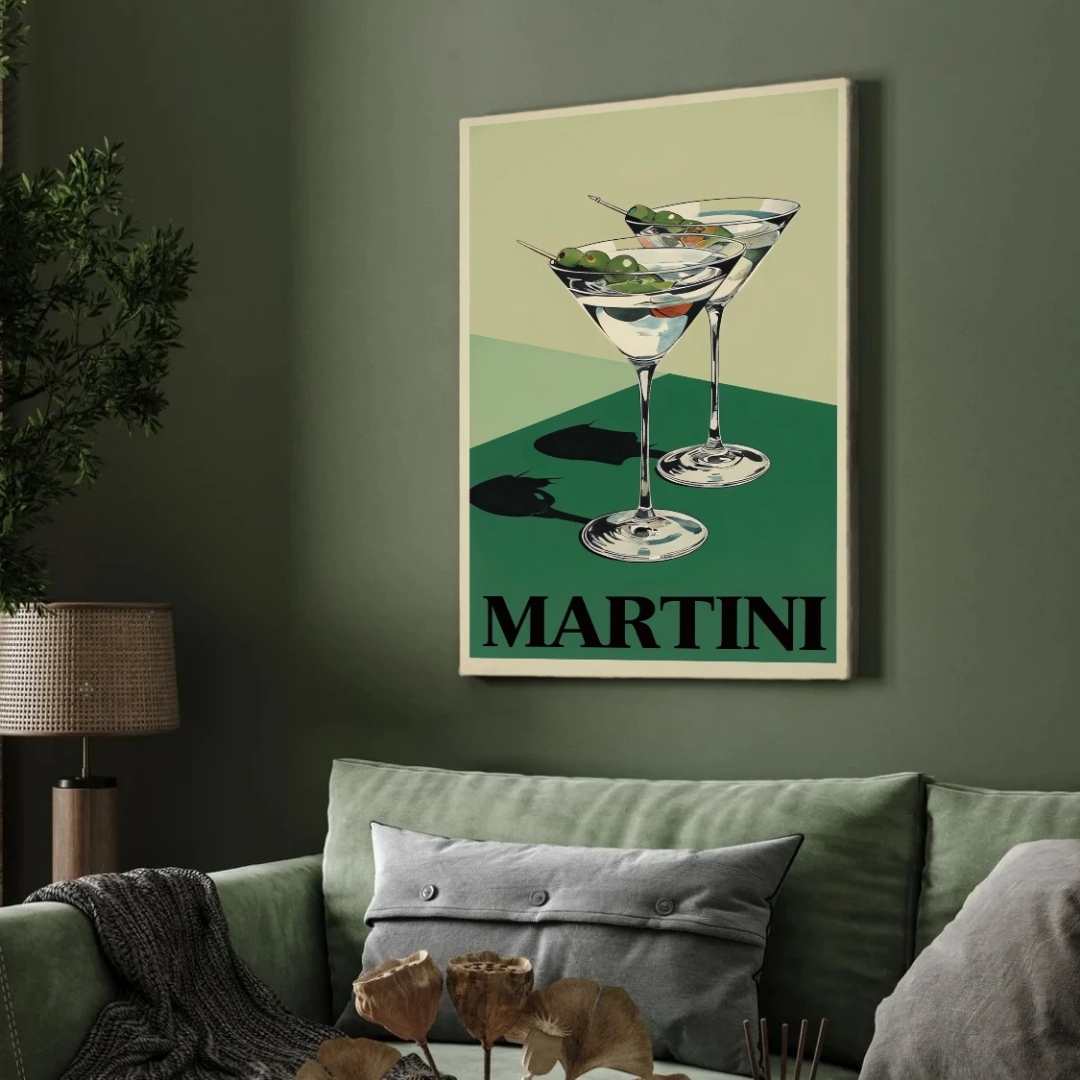 Vintage Classic Martini Cocktail Advertisement Illustration Poster | Vertical Retro White Framed Wall Ar 2 : 3 Vertical Premium Wall Art Canvas by MeriDeewar