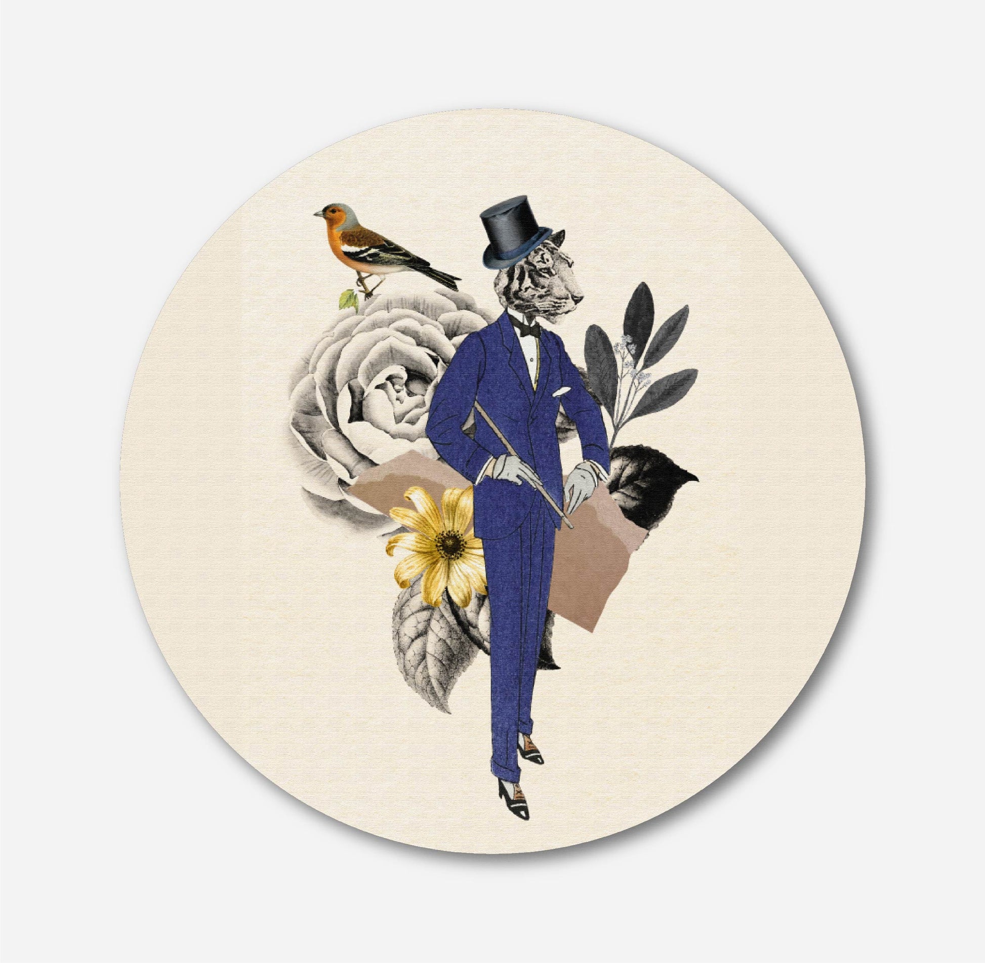 Vintage collage wallpaper background illustration Circular Canvas Frame Circular Canvas Frame Premium Wall Art Canvas by MeriDeewar