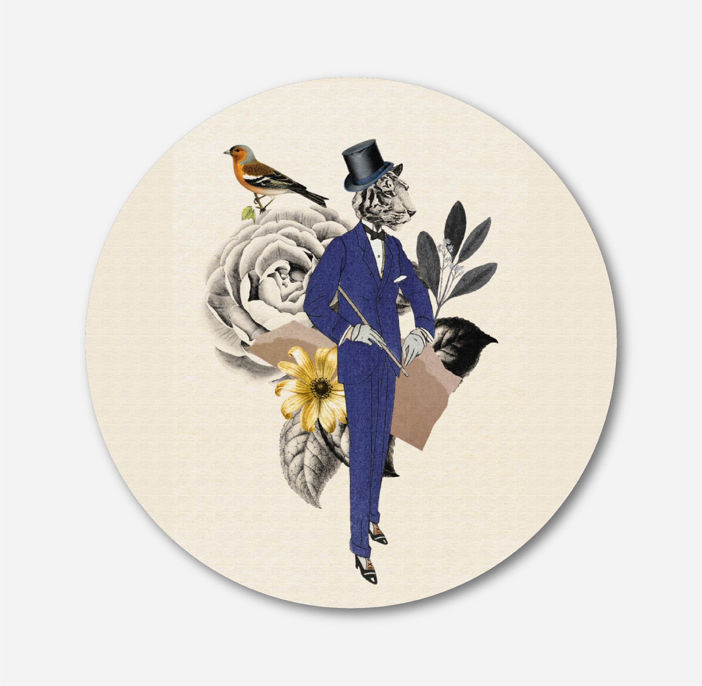 Vintage collage wallpaper background illustration Circular Canvas Frame Circular Canvas Frame Premium Wall Art Canvas by MeriDeewar