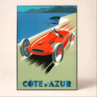 Vintage "Côte d'Azur" Red Race Car Poster | Vertical Borderless Art Frame Poster Premium Wall Art Canvas by MeriDeewar