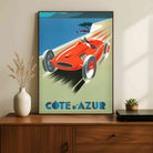 Vintage "Côte d'Azur" Red Race Car Poster | Vertical Borderless Art Frame Poster Premium Wall Art Canvas by MeriDeewar