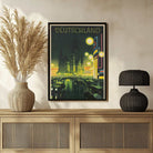 Vintage "Deutschland" Illuminated Night Cityscape Travel Poster | Vertical White Framed Wall Art 2 : 3 Vertical Premium Wall Art Canvas by MeriDeewar