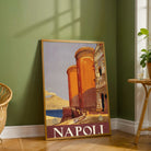 Vintage ENIT "Napoli" Italy Travel Poster | Vertical Retro Castel Nuovo & Bay of Naples White Framed Wall Art 2 : 3 Vertical Premium Wall Art Canvas by MeriDeewar